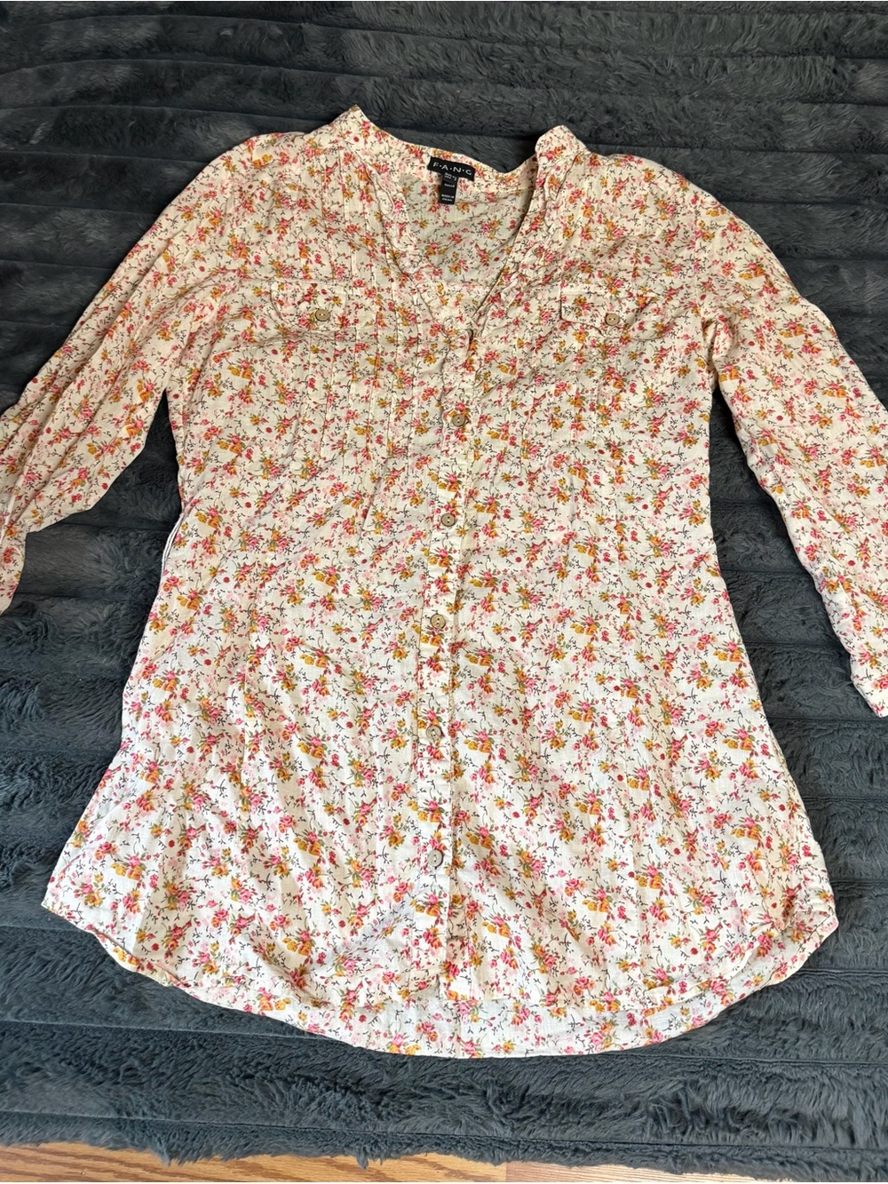 FANG Cream Floral Button-Down Shirt with Pink & Yellow Accents
